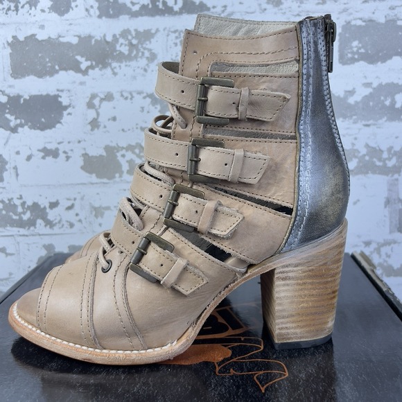 Freebird Braeden Blush Gladiator Sandal Boots Sz 9 Strappy Chunky Peep Toe Brown - Picture 3 of 16